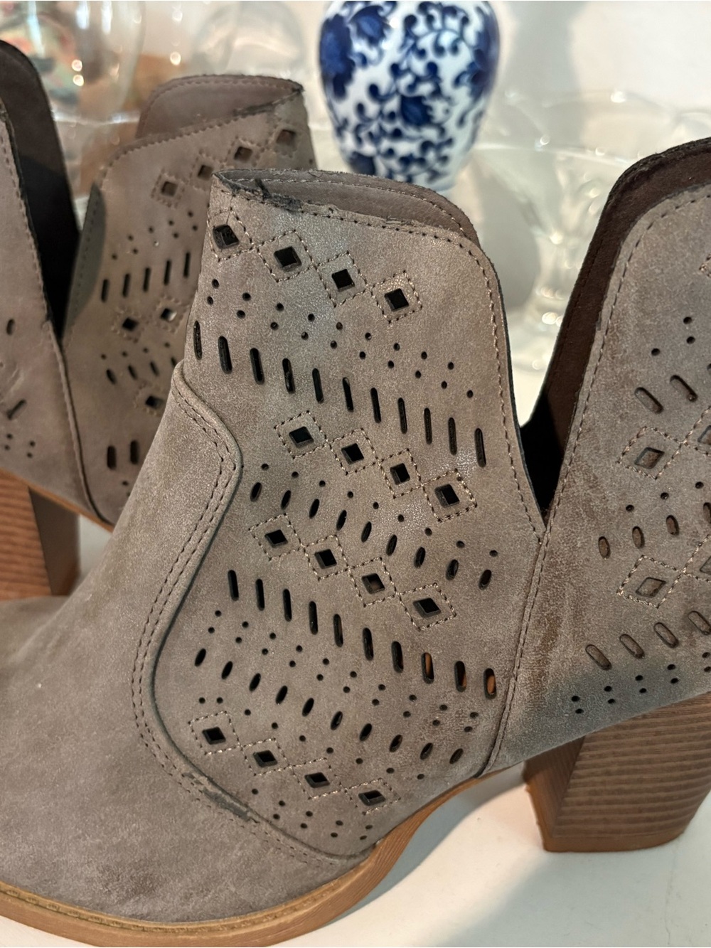Daisy Fuentes Taupe Suede Perforated Ankle Booties